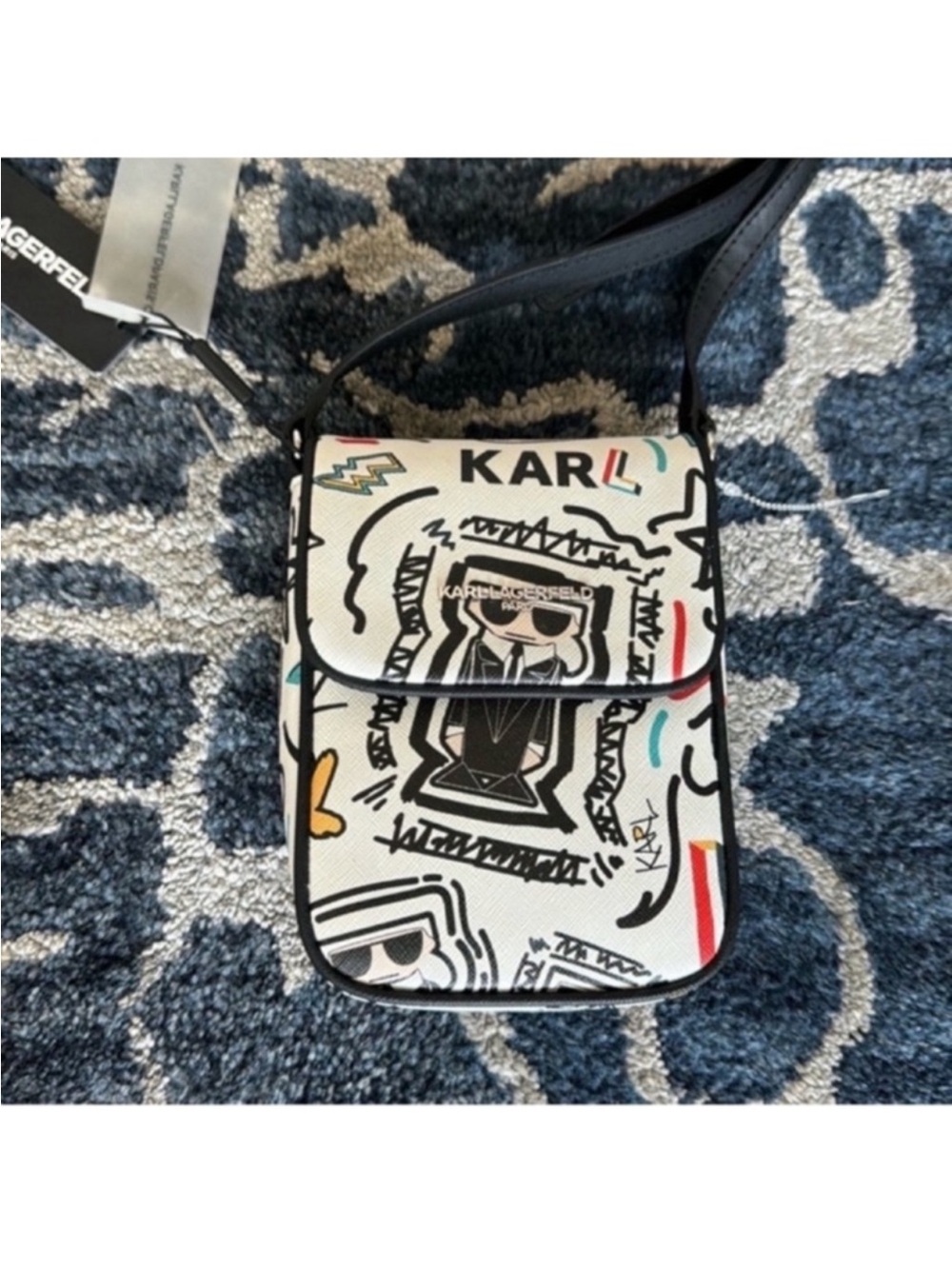 NWT Karl Lagerfeld Graffiti Paris Crossbody Bag/Purse Black White